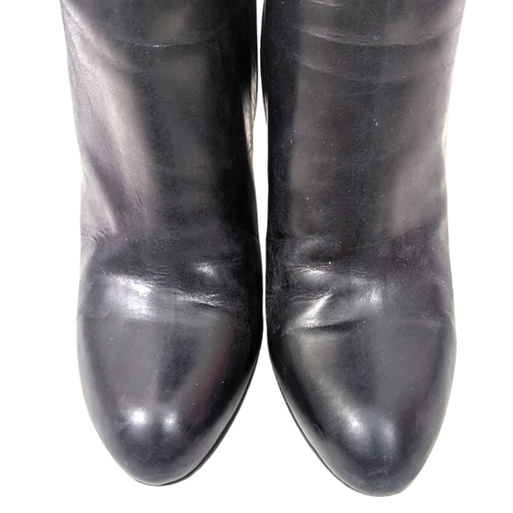 Cole Haan Leather Knee High Boots Heeled Patent Leather Womens 7.5 Black Block - Picture 5 of 14